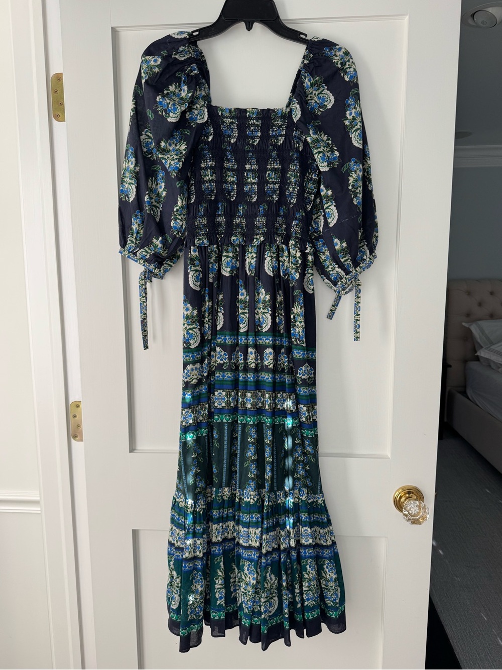 Cara Cara Jazzy Floral Smocked Midi Dress - Navy & Green Small - Picture 4 of 6
